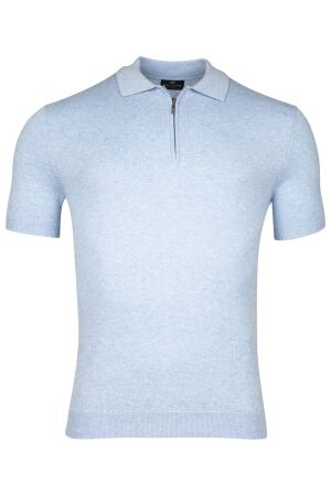 Baileys Polo knitted with Zip up 100%Co 625 Pastel Blue Melange 625 Pastel Blue Melange