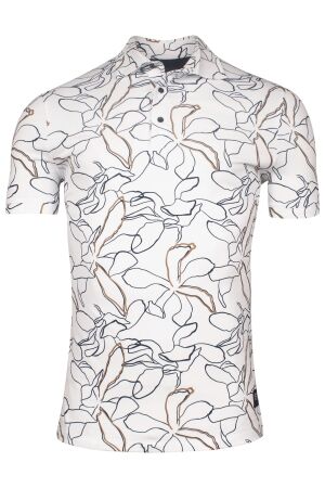 Giordano Polo Stretch Flower print Pique 10 Bright White 10 Bright White