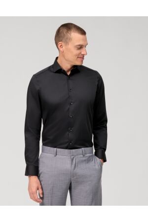 Olymp Level5 Body Fit Satin Schwarz Zwart Zwart