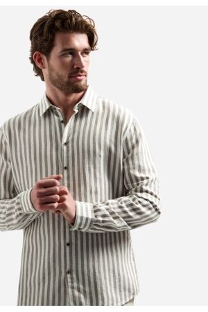 No Excess Shirt Vertical Big Stripe With Linen 044 Taupe 044 Taupe
