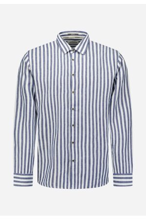 No Excess Shirt Vertical Big Stripe With Linen 136 Indigo Blue 136 Indigo Blue