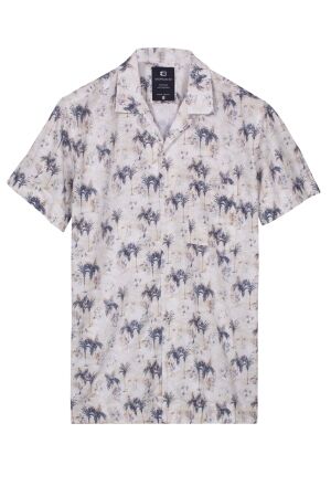 Giordano Capri Resort Shirt Palm Print Co/Li 70/30% 60 Navy 60 Navy