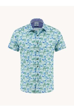 A Fish Named Fred Shirt SS abstract city 97/3% Co/Elas 302 Olive Green 302 Olive Green