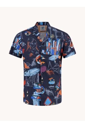 A Fish Named Fred Shirt SS cubist Lyocell Cotton Stretch 604 Navy 604 Navy