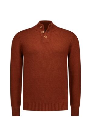 NZA New Zealand Auckland PULLOVER BUTTON COLLAR WOOL ACRYLE 1333 RUSTY ORANGE MELANGE 1333 RUSTY ORANGE MELANGE