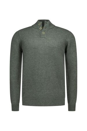 NZA New Zealand Auckland PULLOVER BUTTON COLLAR WOOL ACRYLE 1774 RANGER GREEN MELANGE 1774 RANGER GREEN MELANGE
