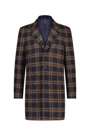 A Fish Named Fred Overcoat Melange Check Navy Blauw Blauw