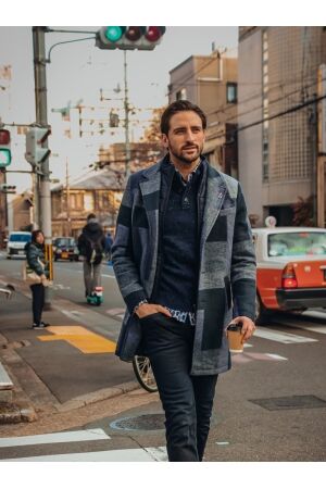 A Fish Named Fred Overcoat big check 604 Navy 604 Navy
